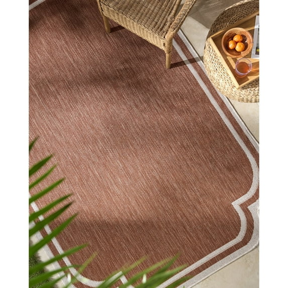 Livabliss Outdoor Rugs, 5x7 Miami Beach Traditional Burnt Orange Area Rug for Patio, Porch, Deck, Backyard, Waterproof Indoor Outdoor Carpet (5'3" x 7')