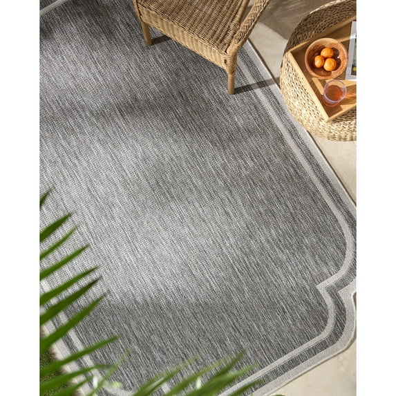 Livabliss Outdoor Rugs, 8x10 Miami Beach Traditional Charcoal Area Rug for Patio, Porch, Deck, Backyard, Waterproof Indoor Outdoor Carpet (7'10" x 10')