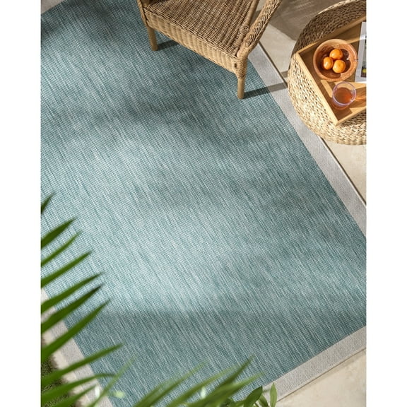 Livabliss Outdoor Rugs, 5x7 Miami Beach Traditional Aqua Area Rug for Patio, Porch, Deck, Backyard, Waterproof Indoor Outdoor Carpet (5'3" x 7')