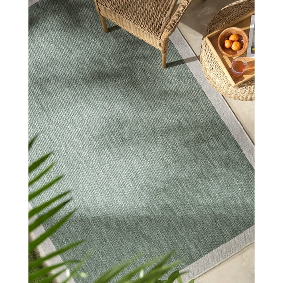 Livabliss Outdoor Rugs, 8x10 Miami Beach Traditional Medium Green Area Rug for Patio, Porch, Deck, Backyard, Waterproof Indoor Outdoor Carpet (7'10" x 10')