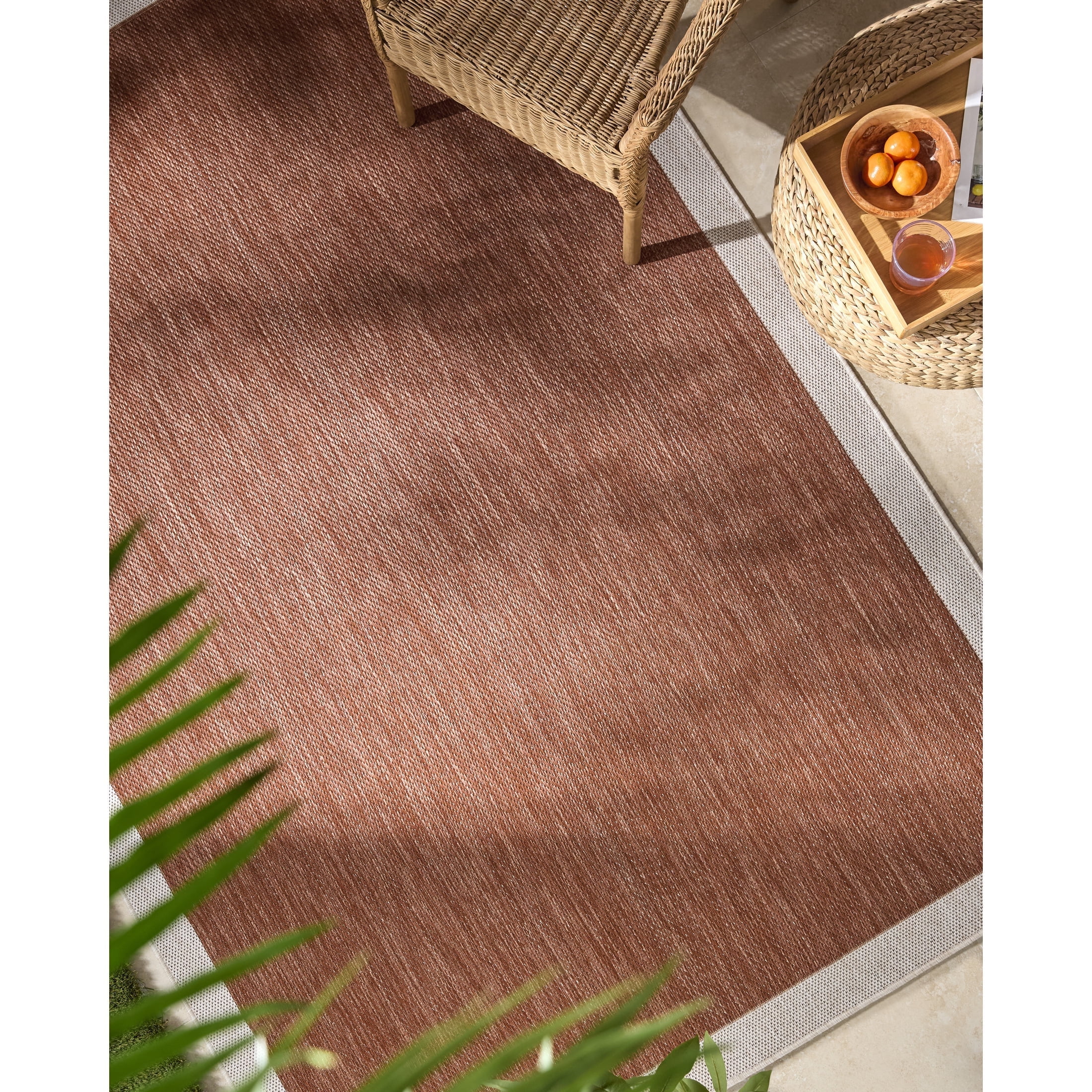 Livabliss Miami Beach Modern Solid Outdoor Area Rug, 9'2" x 12', Rust
