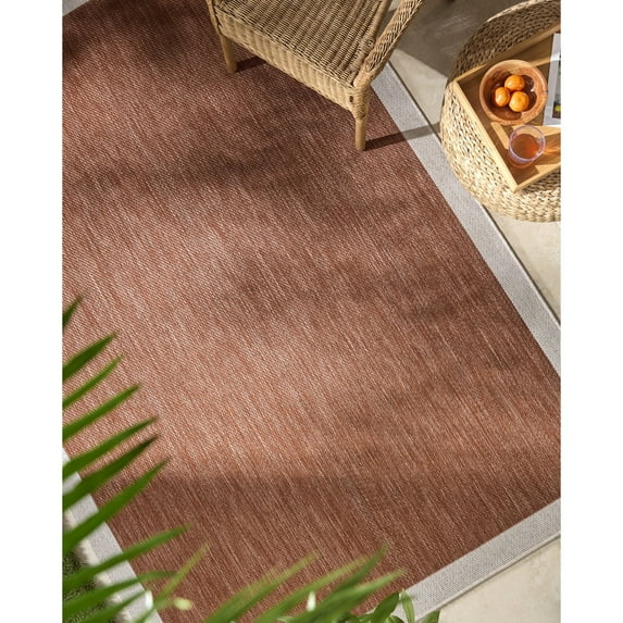 Livabliss Miami Beach Modern Solid Outdoor Area Rug, 9'2" x 12', Rust