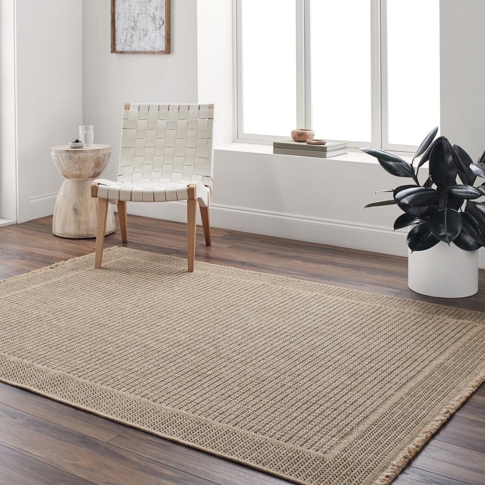 Livabliss Outdoor Rugs, 8x10 Mirage Cottage Tan Area Rug for Patio, Porch, Deck, Backyard, Waterproof Indoor Outdoor Carpet (7'10" x 10')