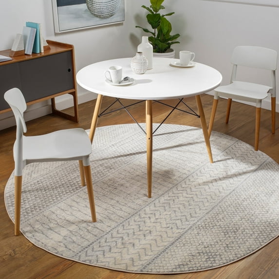 Livabliss Area Rugs for Living Room, 7ft Round Monaco Global Gray Round Rug, Bedroom Dining Room Home Decor Stain Resistant Carpet (6'7" x 6'7")