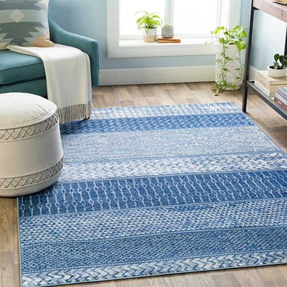 Livabliss Area Rugs for Living Room, 7x9 Monaco Global Blue Rug, Bedroom Dining Room Home Decor Stain Resistant Carpet (6'7" x 9'6")