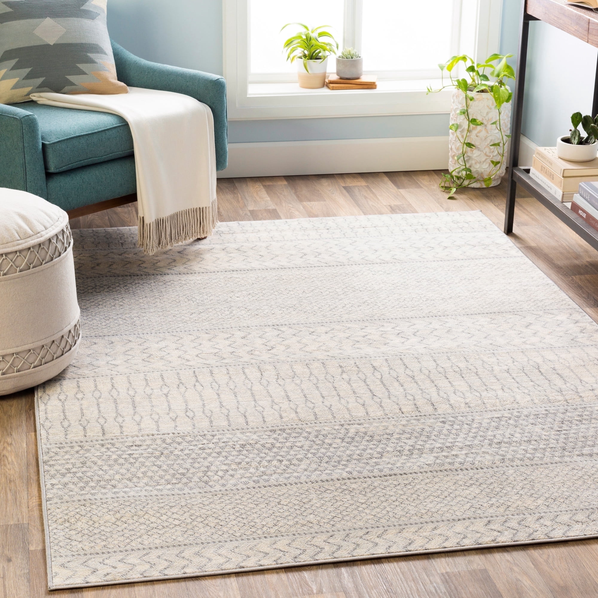Livabliss Area Rugs for Living Room, 7x9 Monaco Global Gray Rug, Bedroom Dining Room Home Decor Stain Resistant Carpet (6'7" x 9'6")