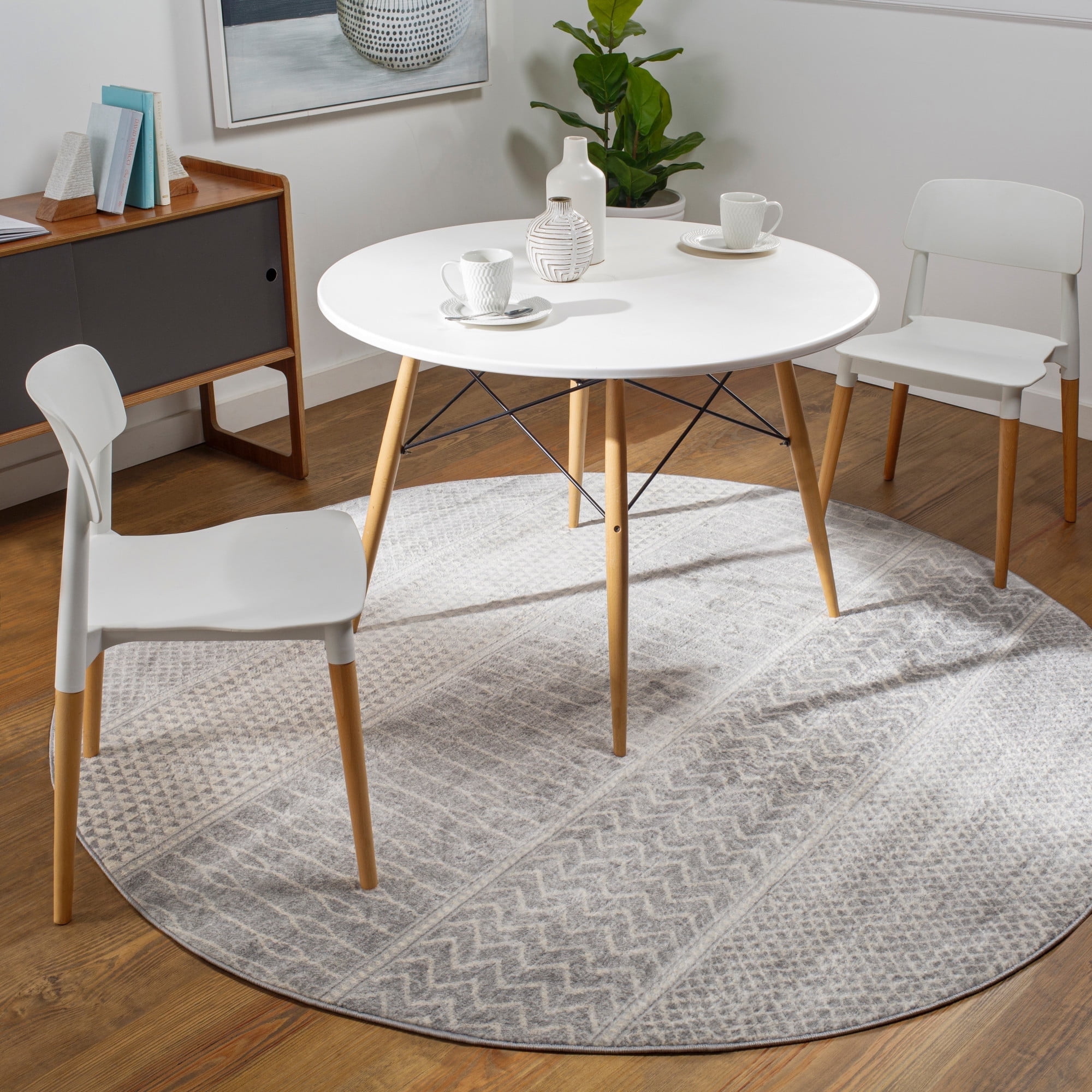 Livabliss Area Rugs for Living Room, 9ft Round Monaco Global Gray Round Rug, Bedroom Dining Room Home Decor Stain Resistant Carpet (7'10" x 7'10")
