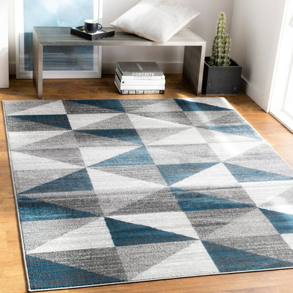 Livabliss Area Rugs for Living Room, 7x9 Monte Carlo Modern Blue Rug, Bedroom Dining Room Home Decor Stain Resistant Carpet (6'11" x 9')
