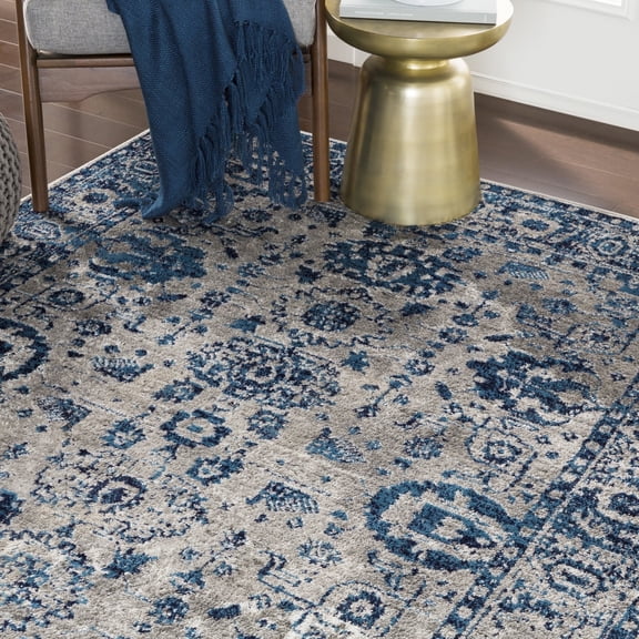 Livabliss Area Rugs for Living Room, 3x7 Monte Carlo Traditional Blue Runner Rug, Bedroom Dining Room Home Decor Stain Resistant Carpet (2'7" x 7'3" Runner)