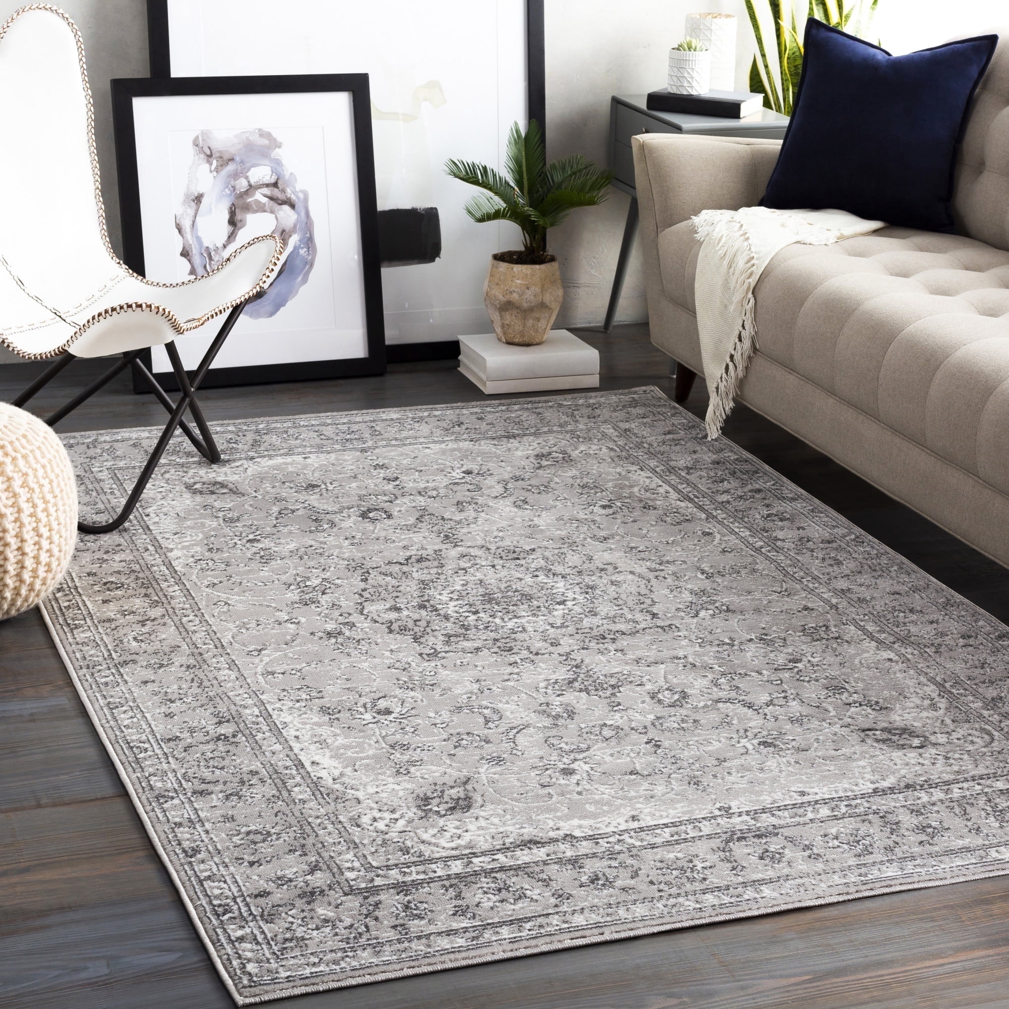 Livabliss Area Rugs for Living Room, 5x7 Monte Carlo Traditional Gray Rug, Bedroom Dining Room Home Decor Stain Resistant Carpet (5'3" x 7'3")