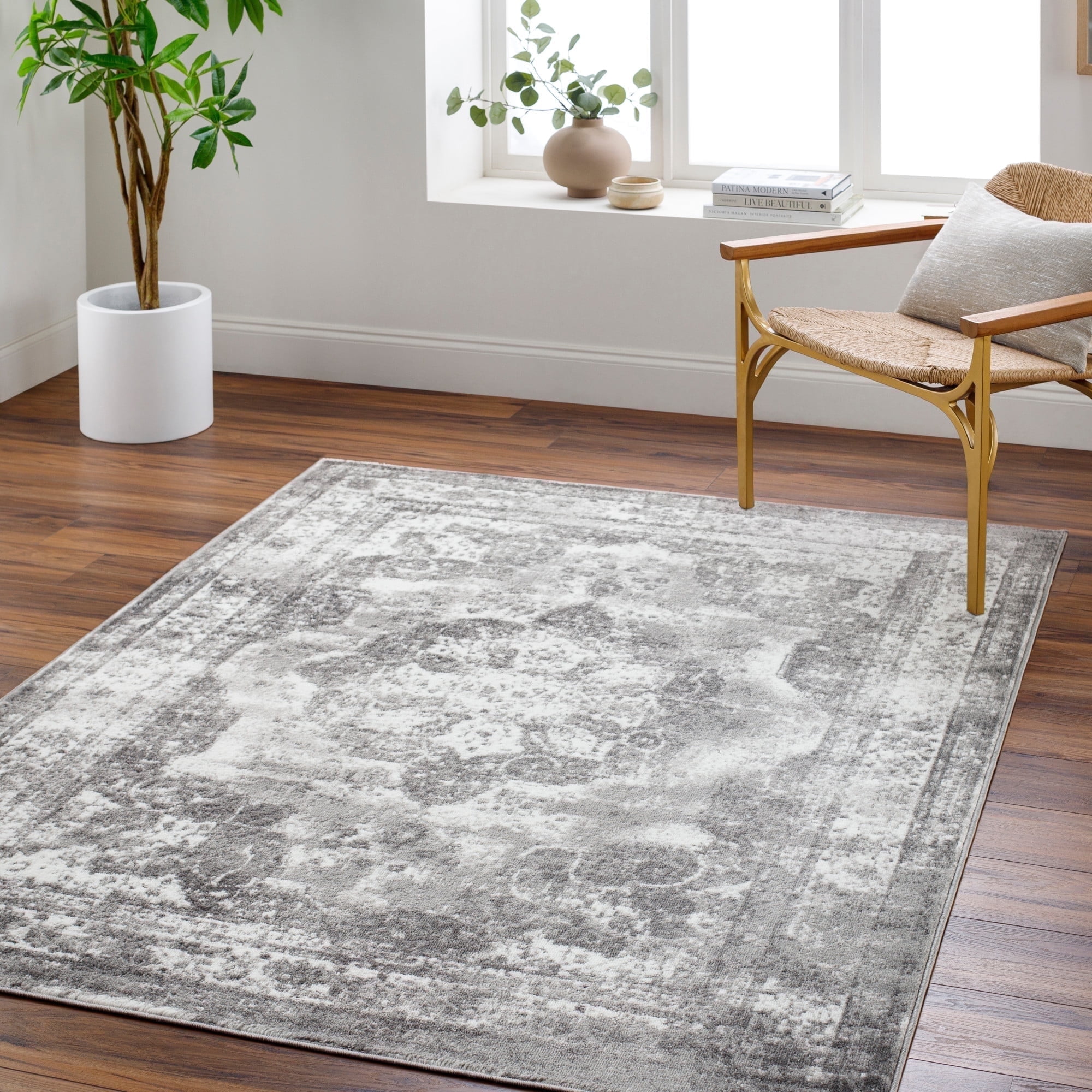 Handmade Charcoal Rectangular Oriental Stain-Resistant Area Rug