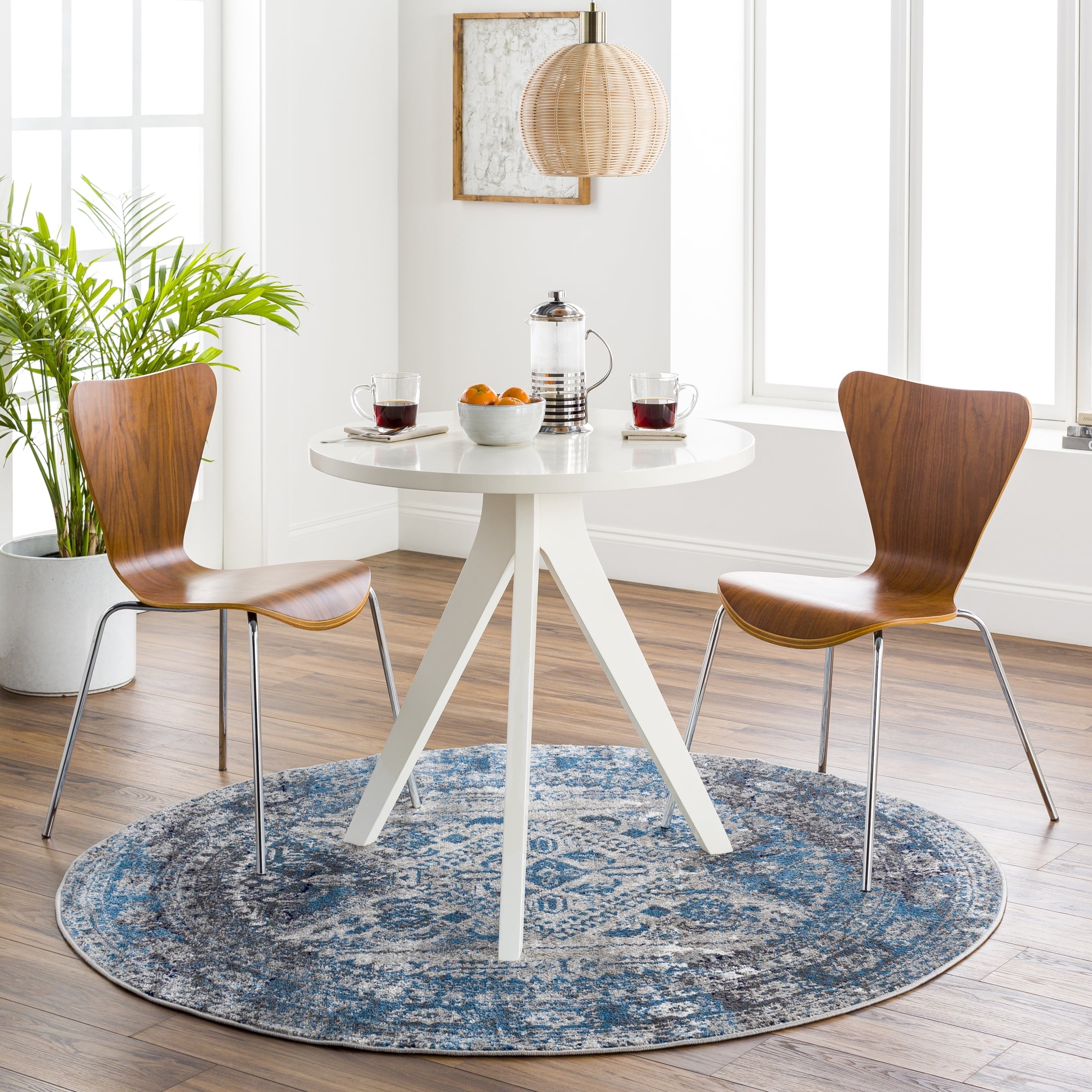 Livabliss Area Rugs for Living Room, 5ft Round Monte Carlo Traditional Blue Round Rug, Bedroom Dining Room Home Decor Stain Resistant Carpet (5'3" x 5'3")