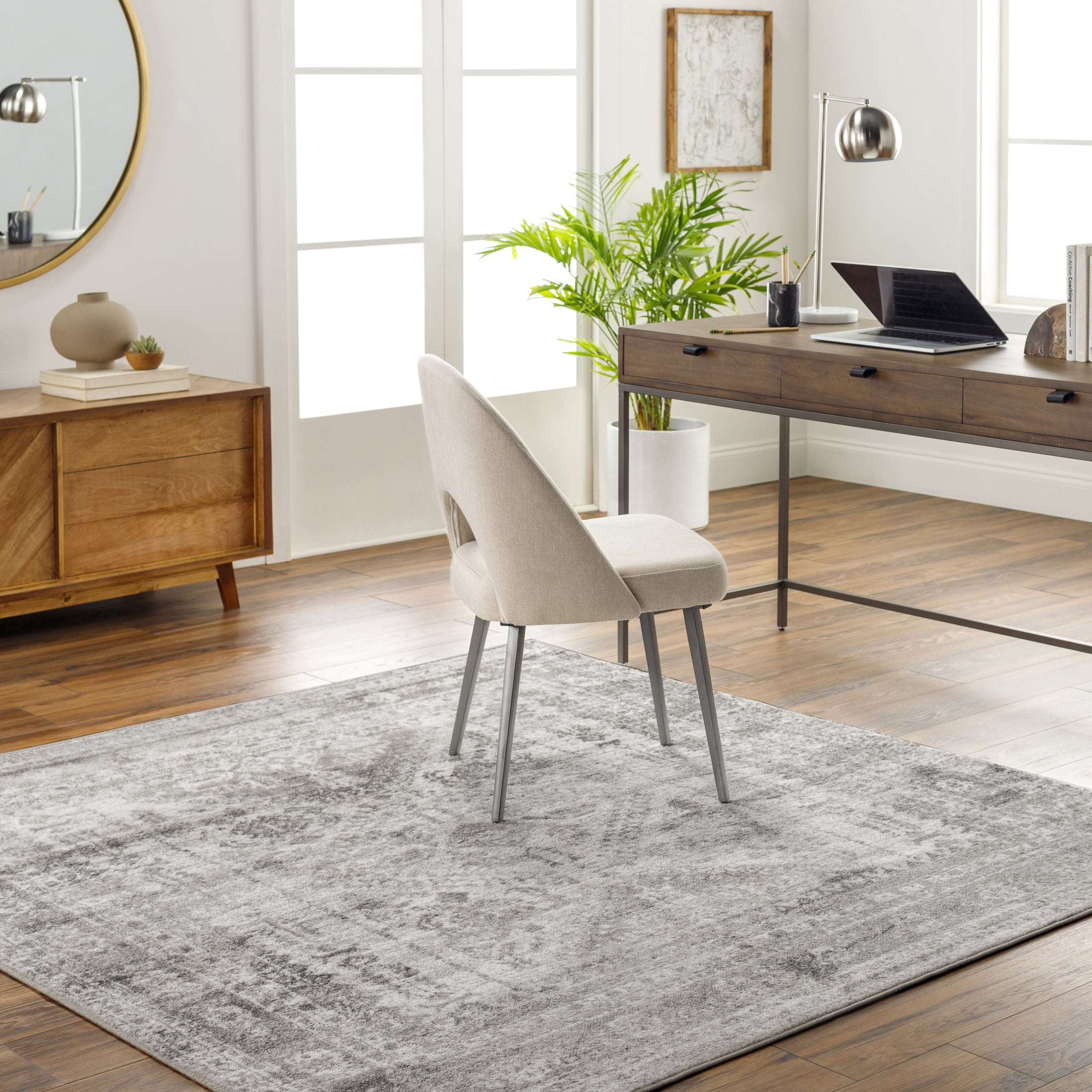 Charcoal Gray Square Synthetic Oriental Area Rug