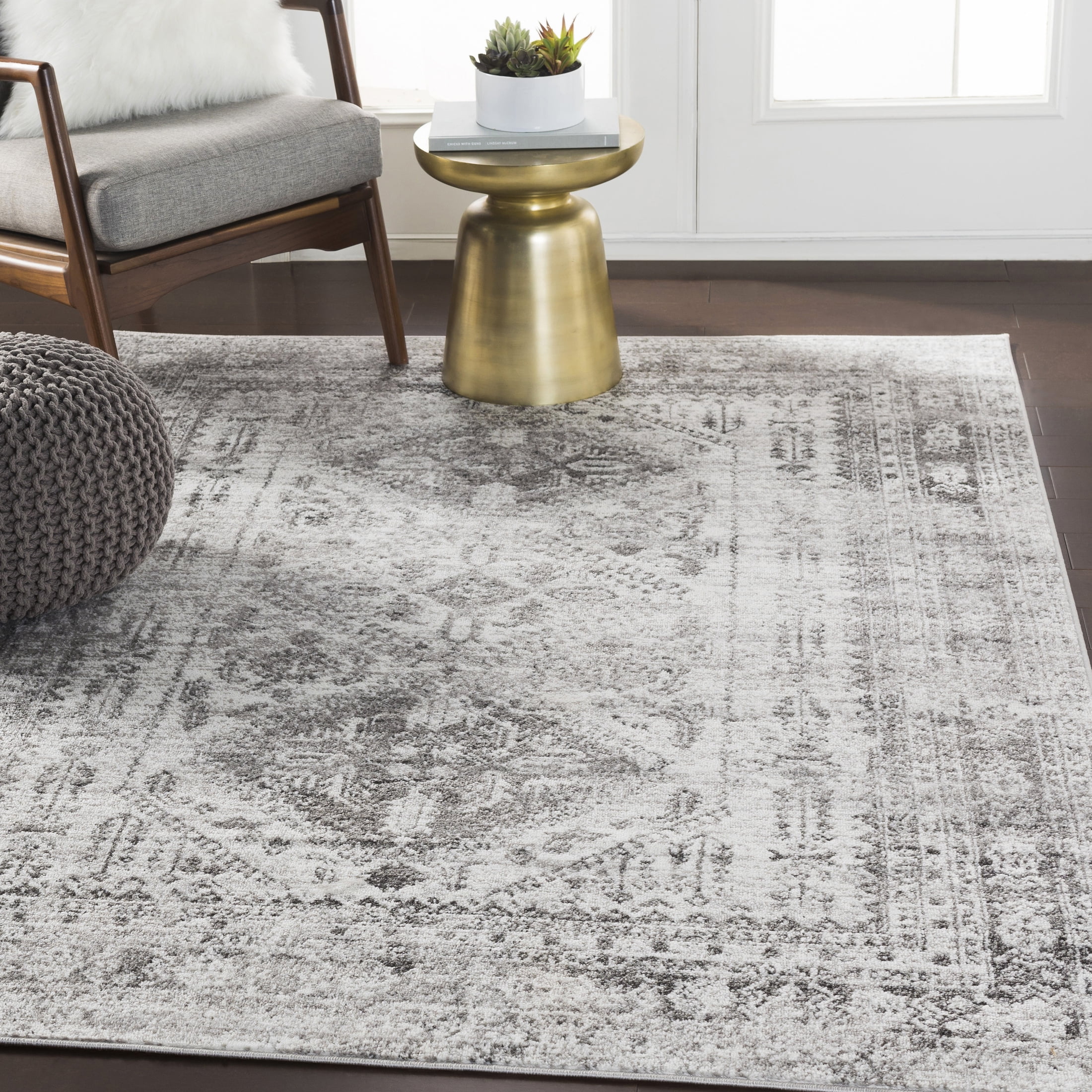 Gray Rectangular Medium Pile Polypropylene Area Rug, 5'3" x 7'3"