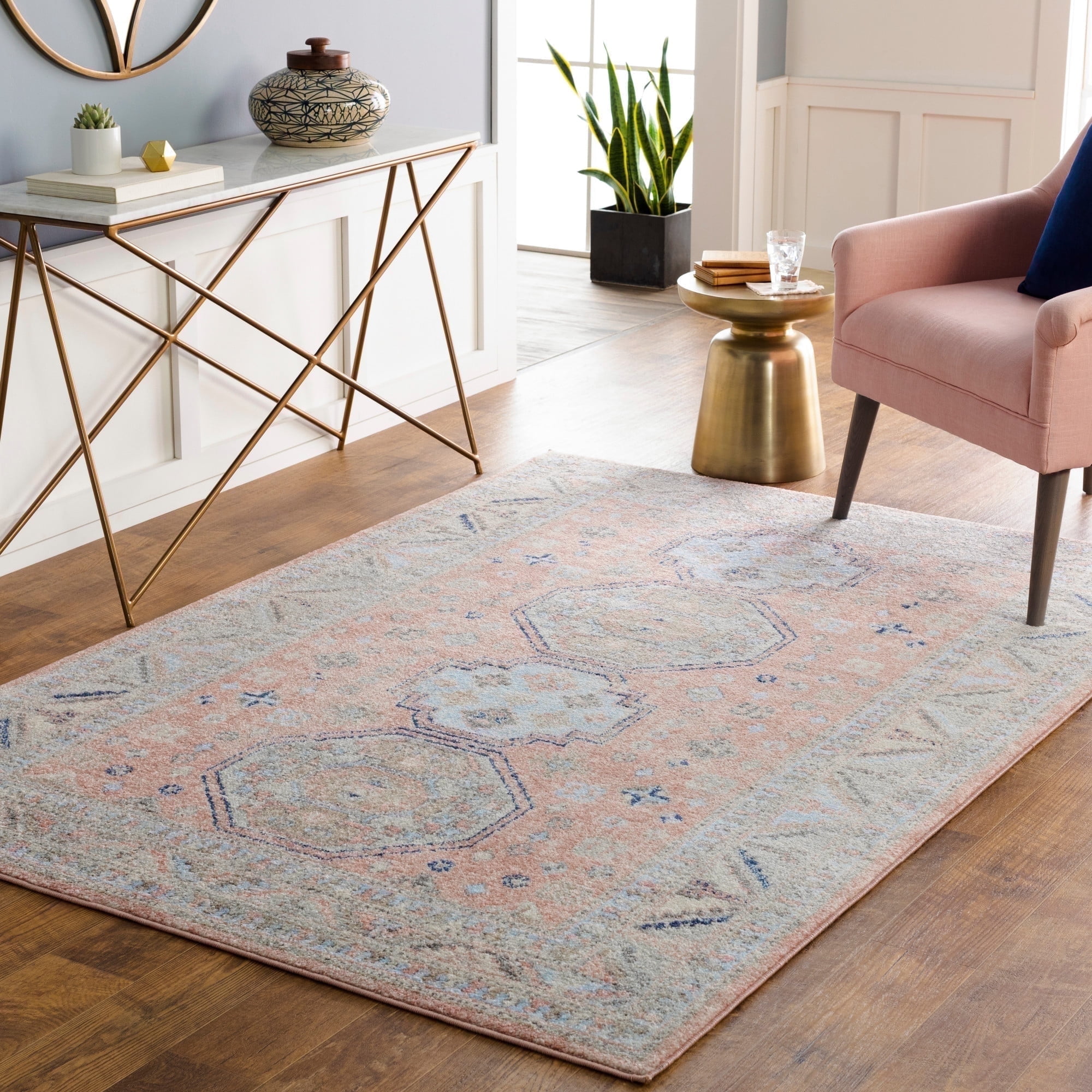 Elegant Coral Synthetic Rectangular Area Rug, 7'10" x 10'