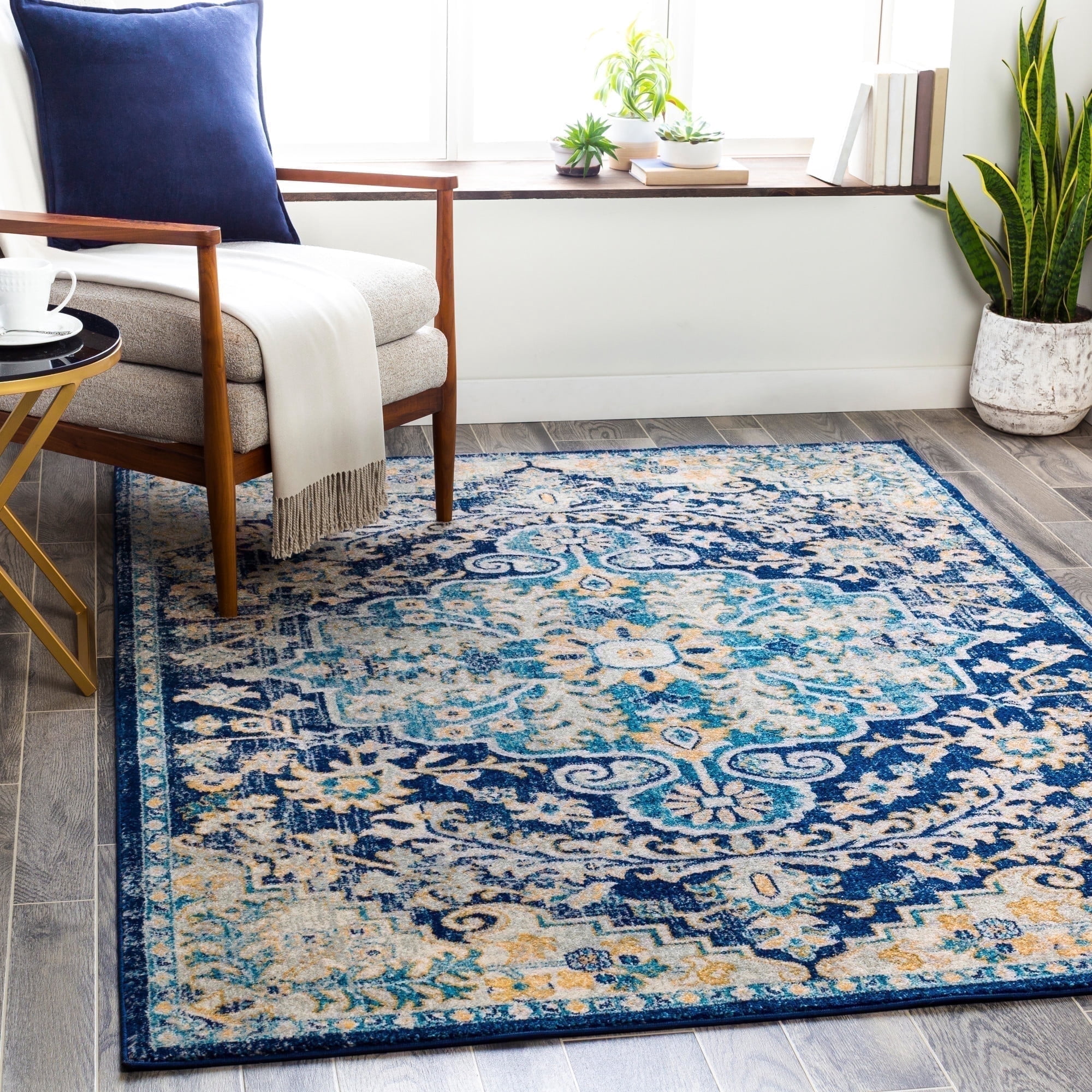 Murat Rug Livabliss Area Rugs for Living Room, 5x7 Murat Traditional Ink Blue Rug ...