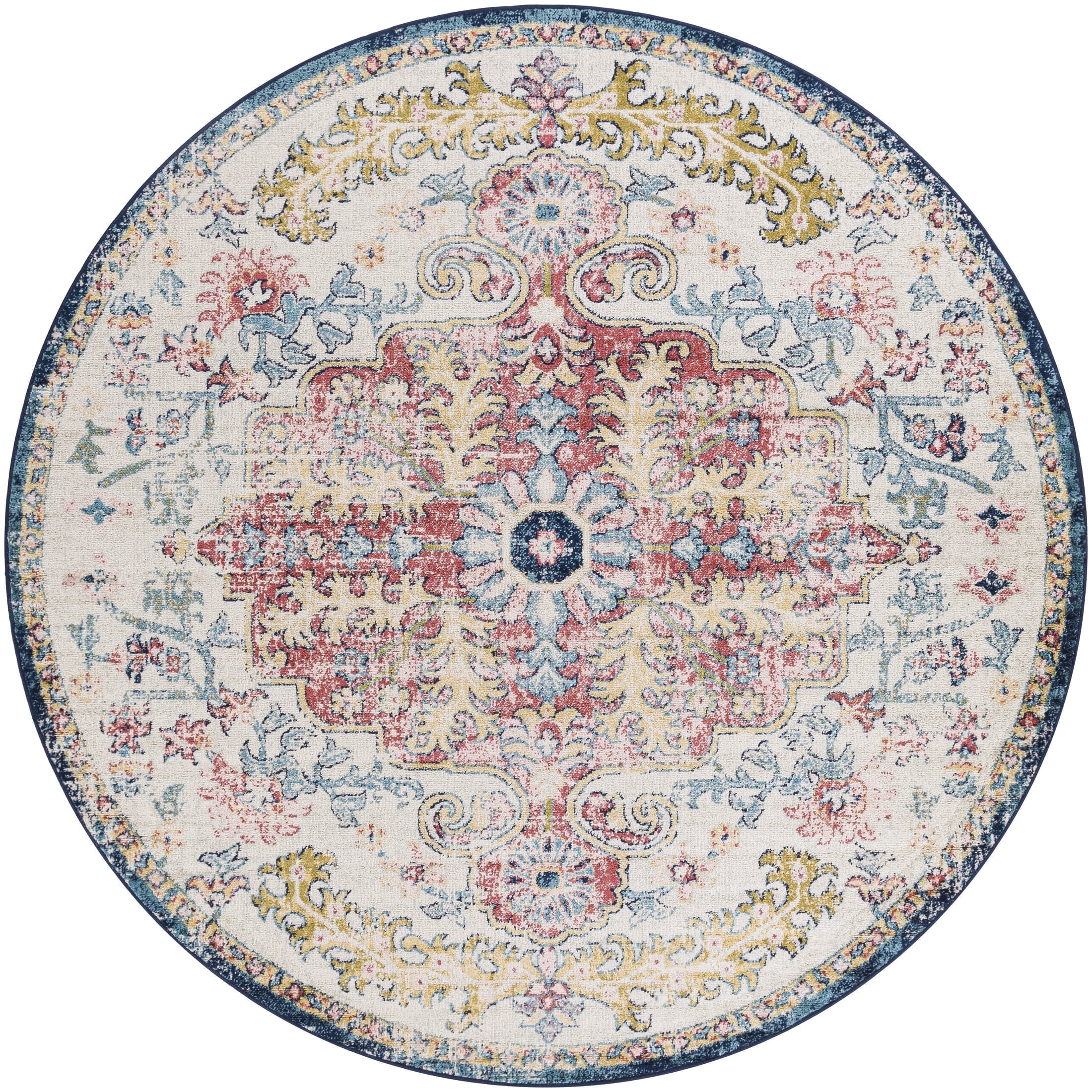 Murat Rug Livabliss Area Rugs for Living Room, 9ft Round Murat Traditional Aqua ...