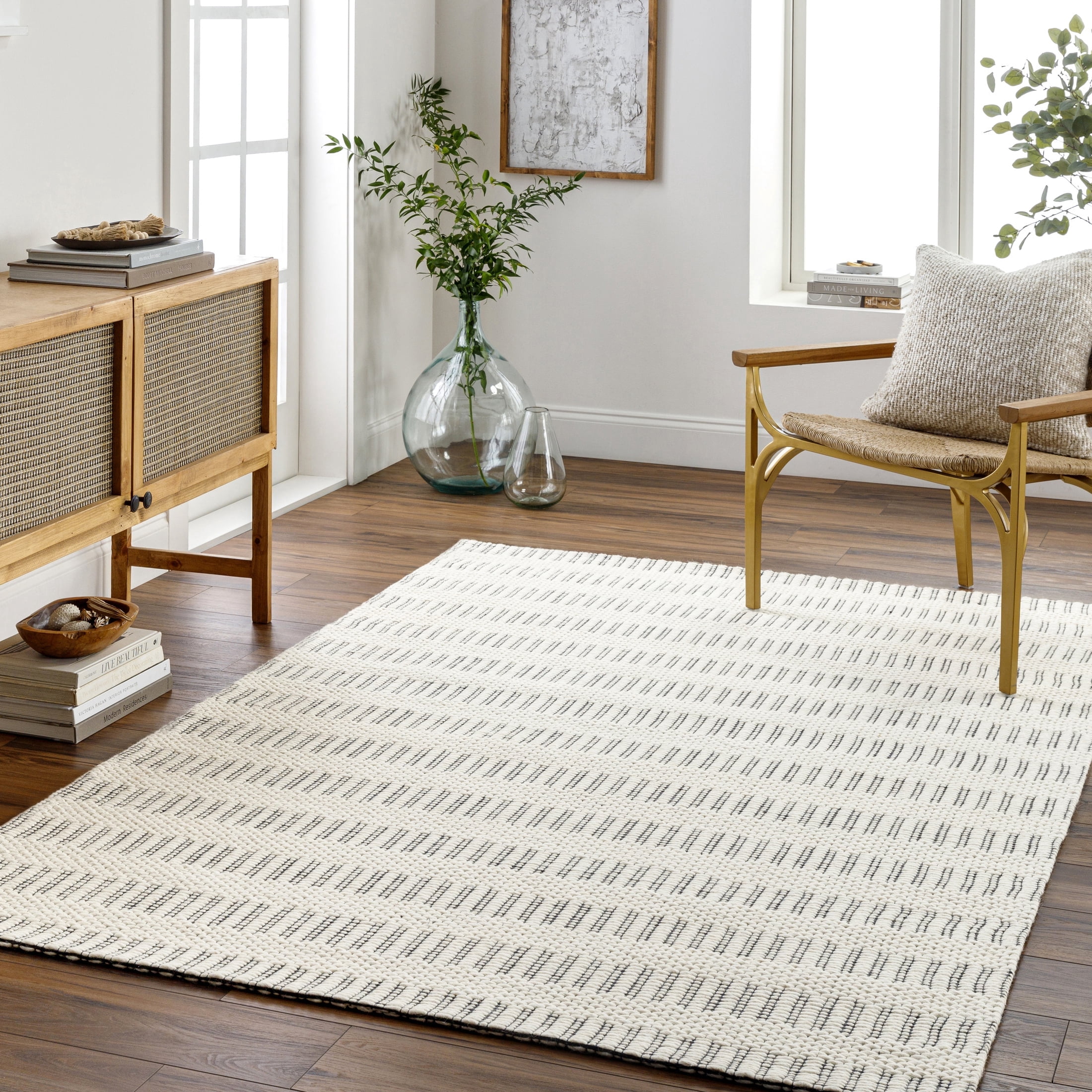 Livabliss Wool Rugs for Living Room, 5x7 Nevada Modern Cream Area Rug, Bedroom Dining Room Home Decor Handmade Carpet (5' x 7'6")