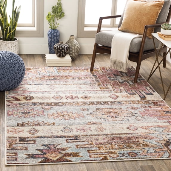 Livabliss Area Rugs for Living Room, 7x9 New Mexico Rustic Brown Rug, Bedroom Dining Room Home Decor Stain Resistant Carpet (6'7" x 9')