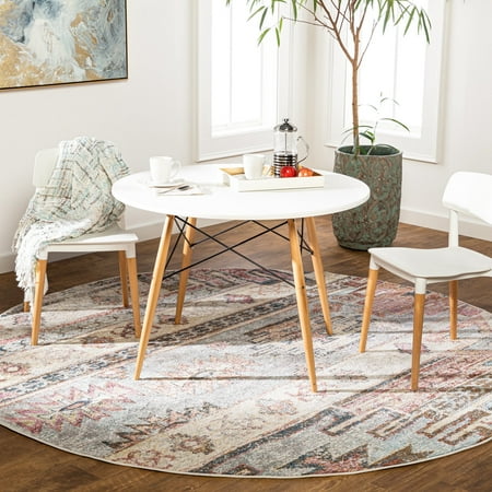 Livabliss Area Rugs for Living Room, 9ft Round New Mexico Rustic Gray Round Rug, Bedroom Dining Room Home Decor Stain Resistant Carpet (7'10" x 7'10")