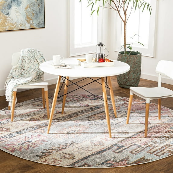 Livabliss Area Rugs for Living Room, 9ft Round New Mexico Rustic Gray Round Rug, Bedroom Dining Room Home Decor Stain Resistant Carpet (7'10" x 7'10")