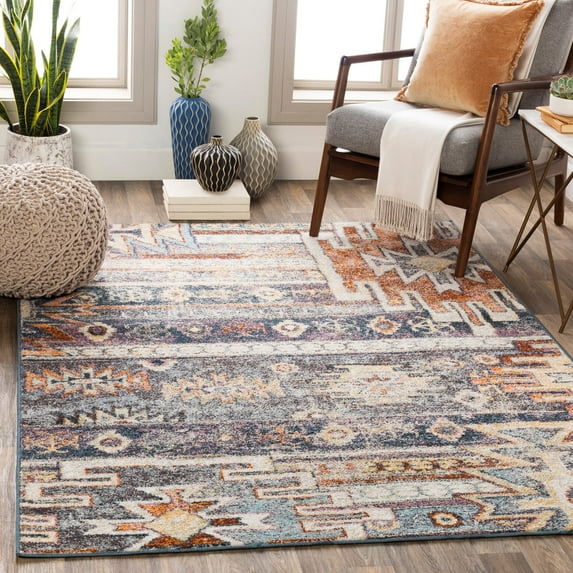 Livabliss Area Rugs for Living Room, 9x12 New Mexico Rustic Blue Rug, Bedroom Dining Room Home Decor Stain Resistant Carpet (8'10" x 12')