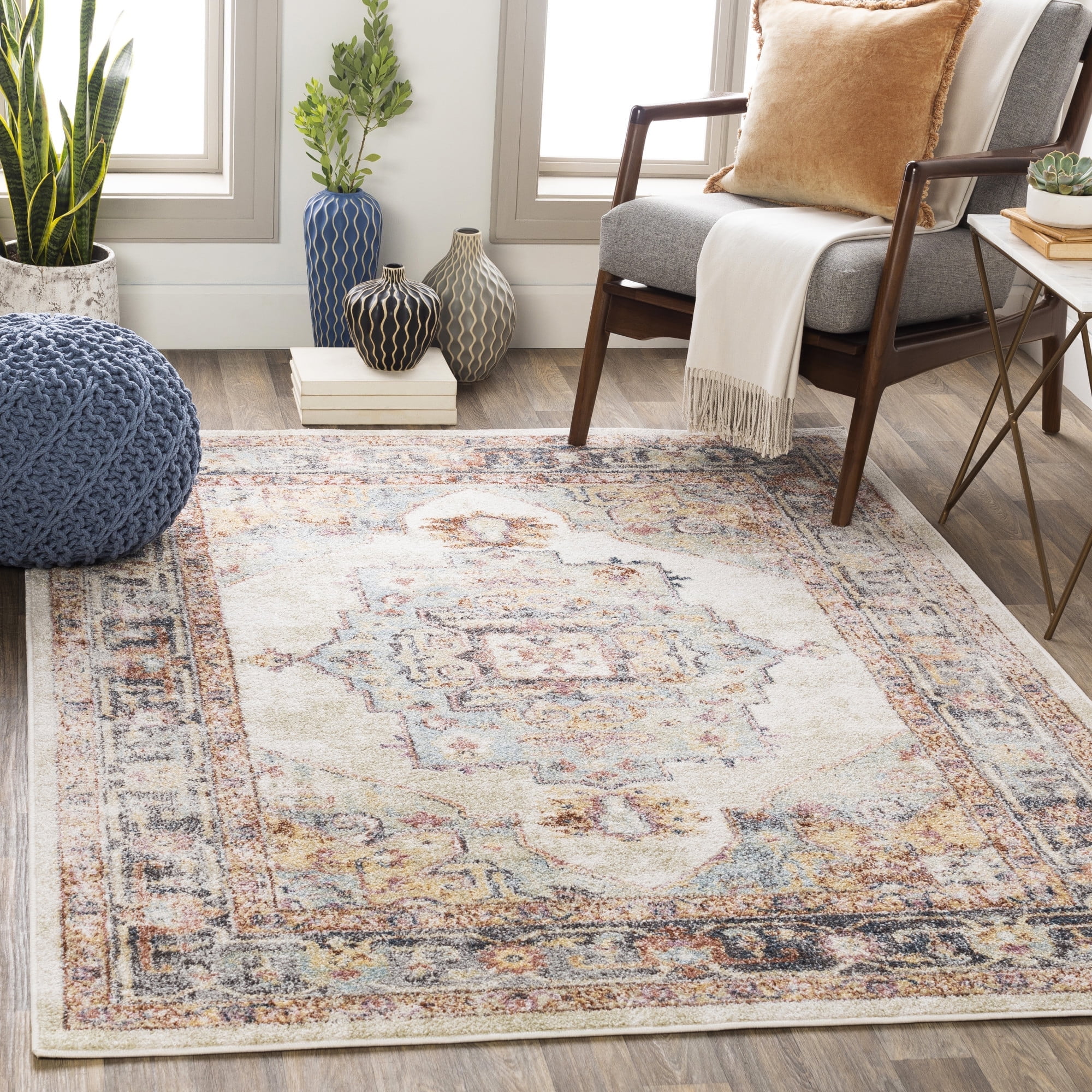 New Mexico Khaki Rectangular Medallion Area Rug, 5'3" x 7'3"