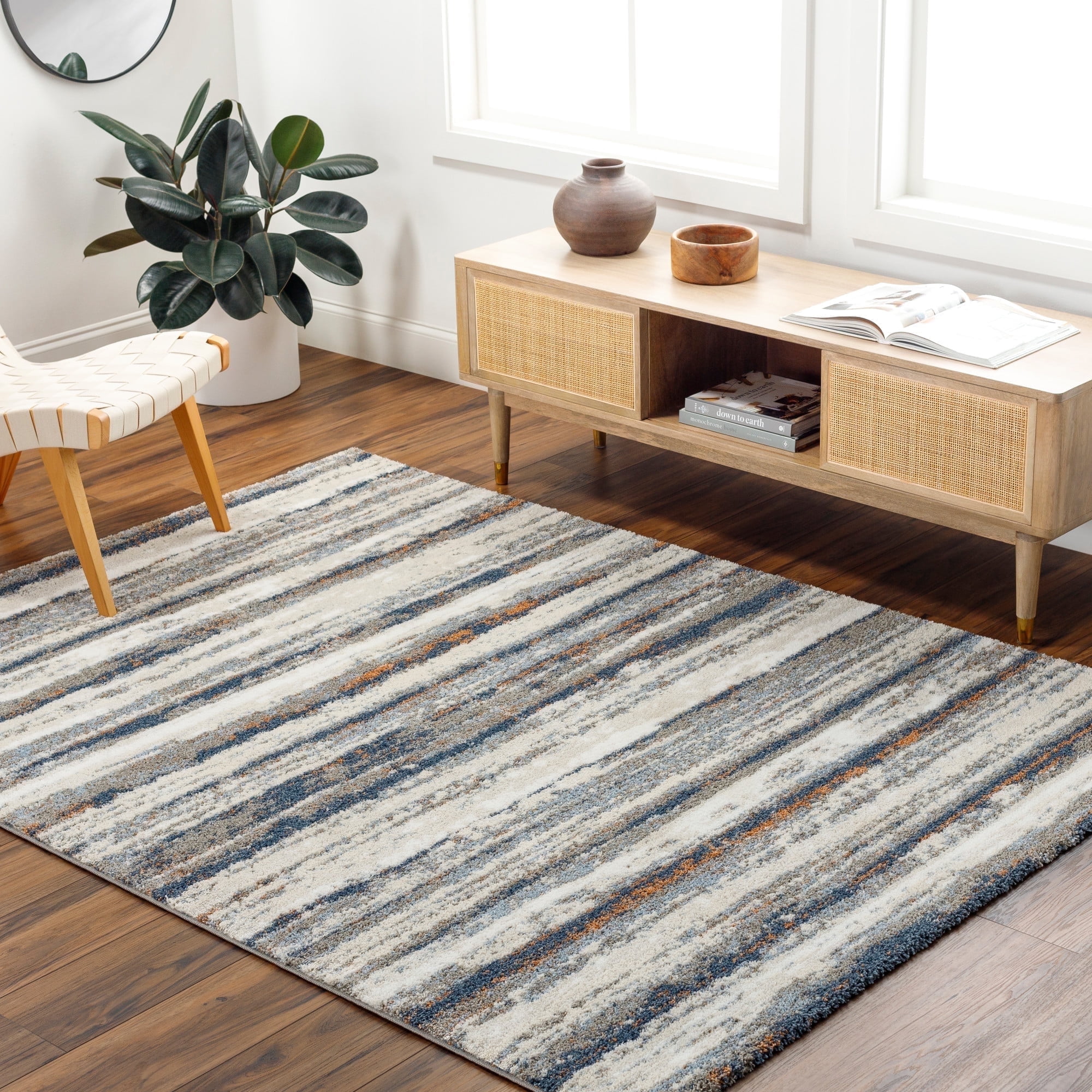 Osaka Blue and Gray Abstract 5'3" x 7' Area Rug
