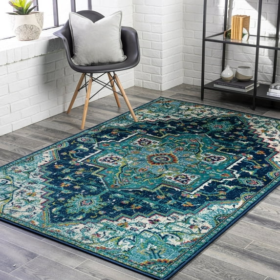 Livabliss Area Rugs for Living Room, 8x11 Paramount Traditional Blue Rug, Bedroom Dining Room Home Decor Stain Resistant Carpet (7'10" x 11'2")