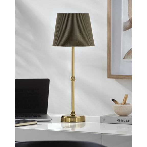 Livabliss Parcey Modern Buffet Table Lamp, 21-inch, Brass with Dark Green Shade