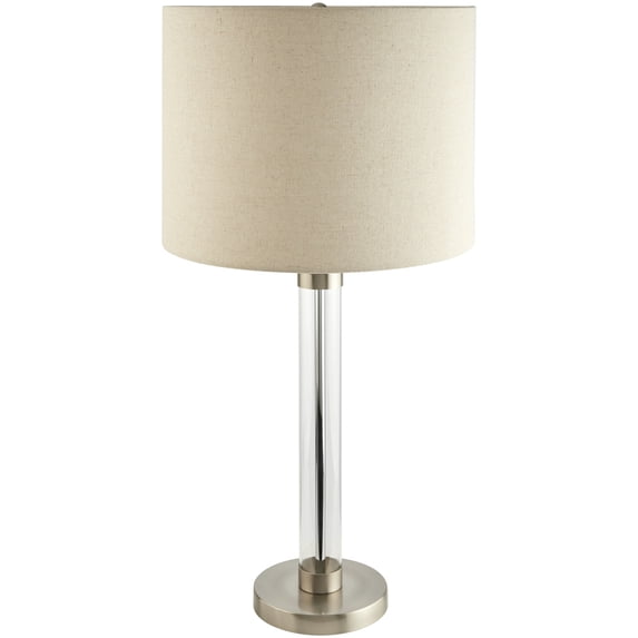 Livabliss Peninsula Cottage Accent Table Lamp, 28-inch, Nickel/Clear with Beige Shade