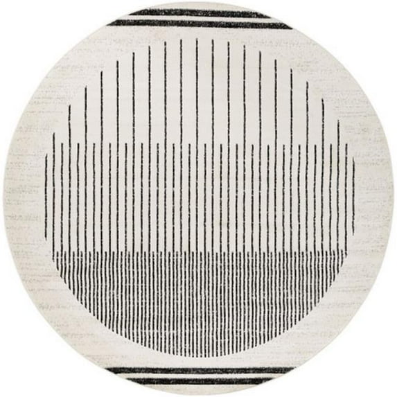 Livabliss Pisa PSS-2315 63 x 63" Round Modern Fabric Rug in Off White/Gray/Black