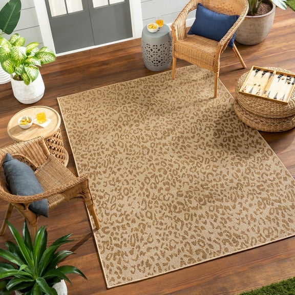 Livabliss Outdoor Rugs, 9ft Round Pismo Beach Modern Tan Round Area Rug for Patio, Porch, Deck, Backyard, Waterproof Indoor Outdoor Carpet (7'10" x 7'10")