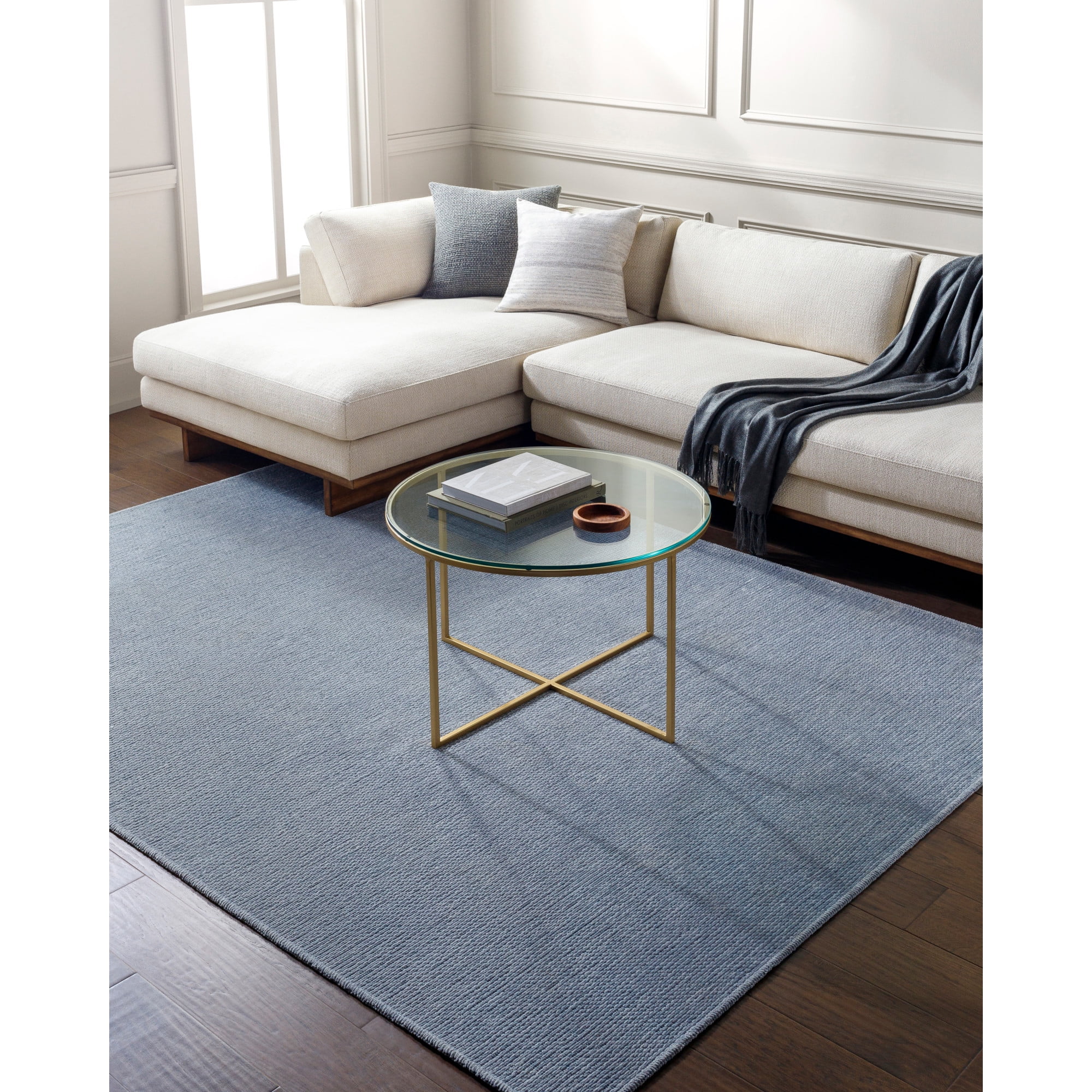 Livabliss Quebec Solid Print Machine Washable Indoor Area Rug, Denim ,9'2" x 12'