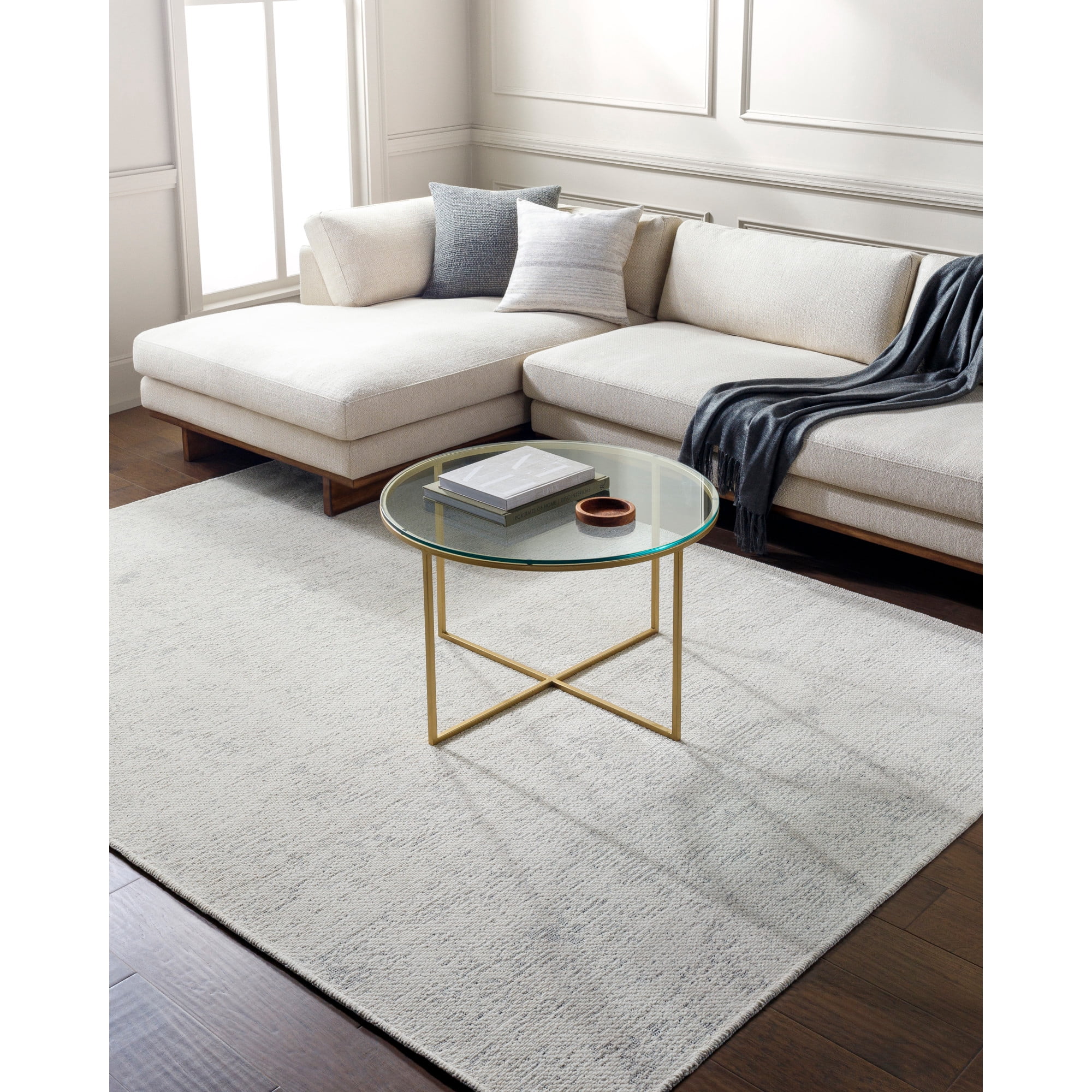 Livabliss Quebec Solid Print Machine Washable Indoor Area Rug, Light Grey ,9'2" x 12'