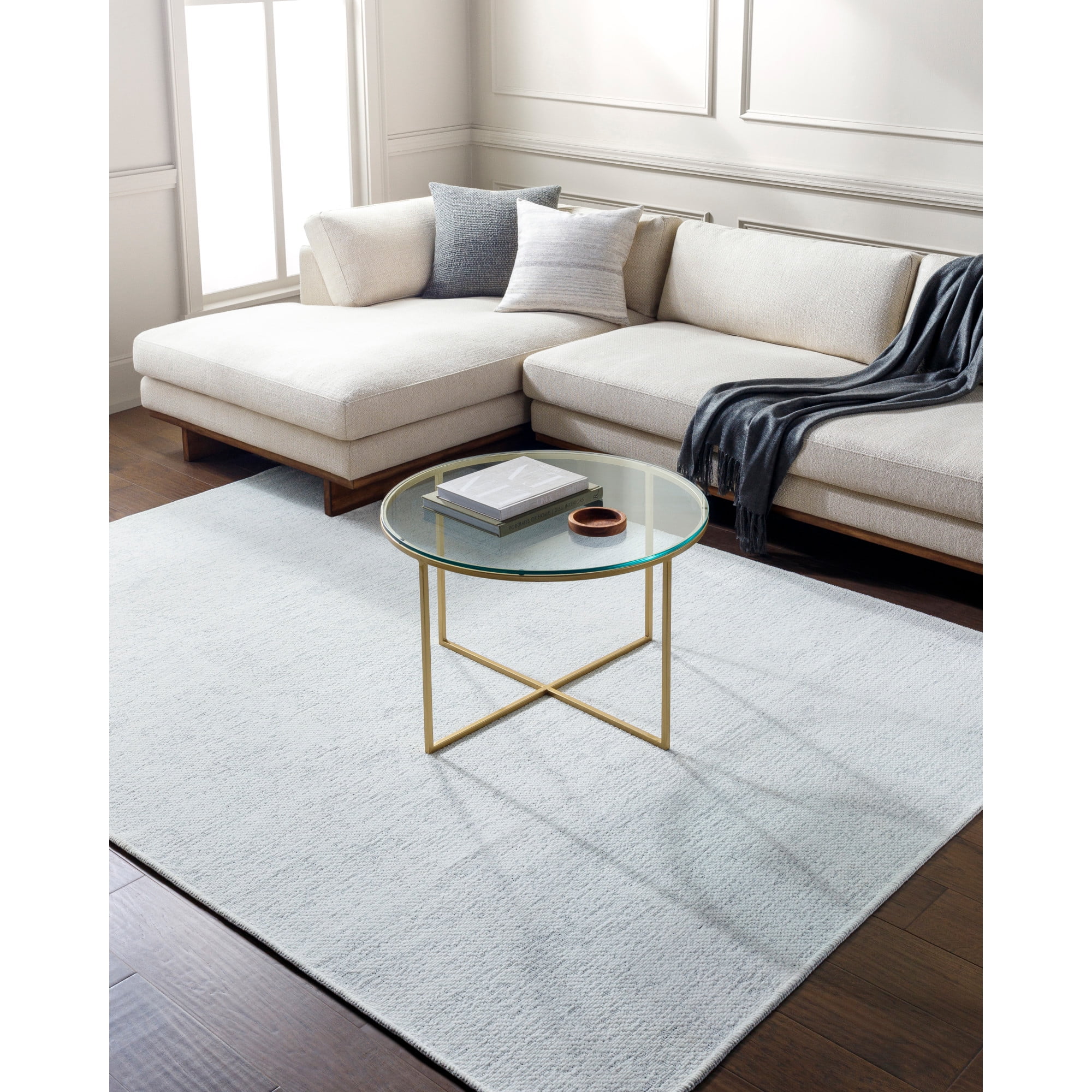 Livabliss Quebec Solid Print Machine Washable Indoor Area Rug, Pale Blue ,9'2" x 12'