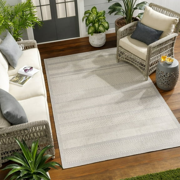 Livabliss Outdoor Rugs, 5x7 Ravello Modern Light Gray Area Rug for Patio, Porch, Deck, Backyard, Waterproof Indoor Outdoor Carpet (5'3" x 7')