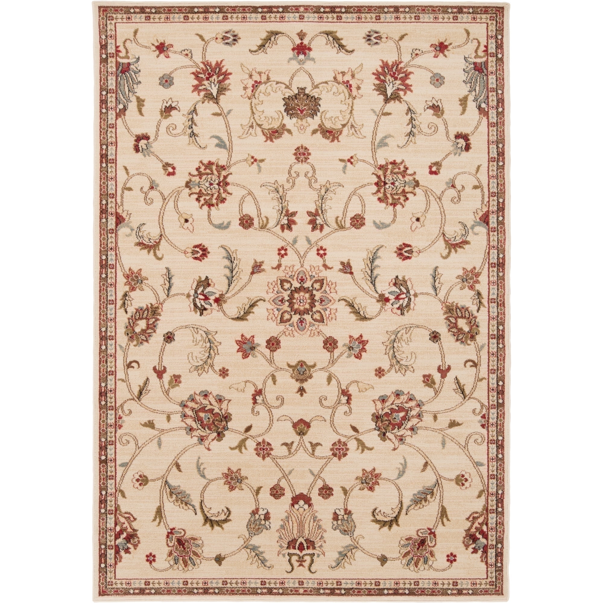 Tan and Red Synthetic Traditional Oriental Area Rug