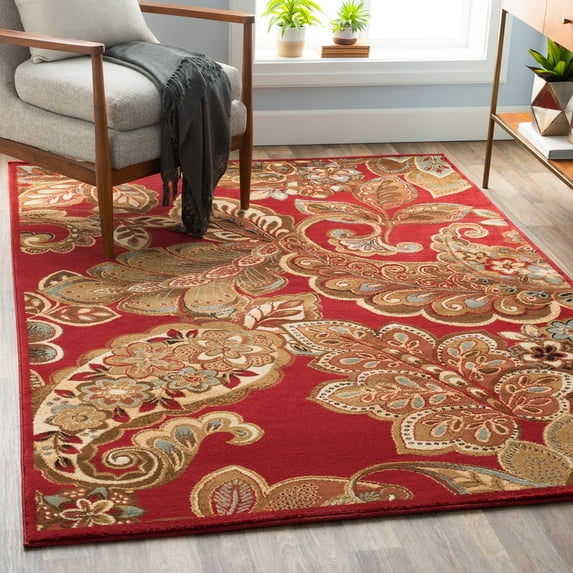Livabliss Area Rugs for Living Room, 8x11 Riley Traditional Red Rug, Bedroom Dining Room Home Decor Stain Resistant Carpet (7'10" x 10'10")