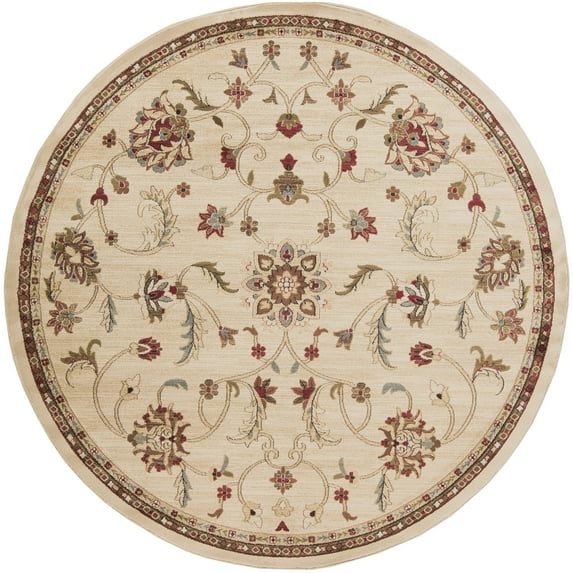 Livabliss Area Rugs for Living Room, 9ft Round Riley Traditional Beige Round Rug, Bedroom Dining Room Home Decor Stain Resistant Carpet (7'10" x 7'10")