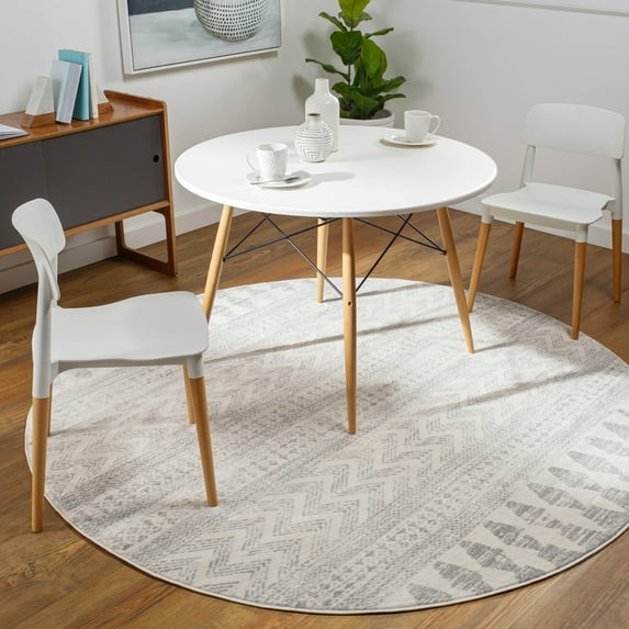 Livabliss Roma Global Striped Area Rug,6'7" Round,White