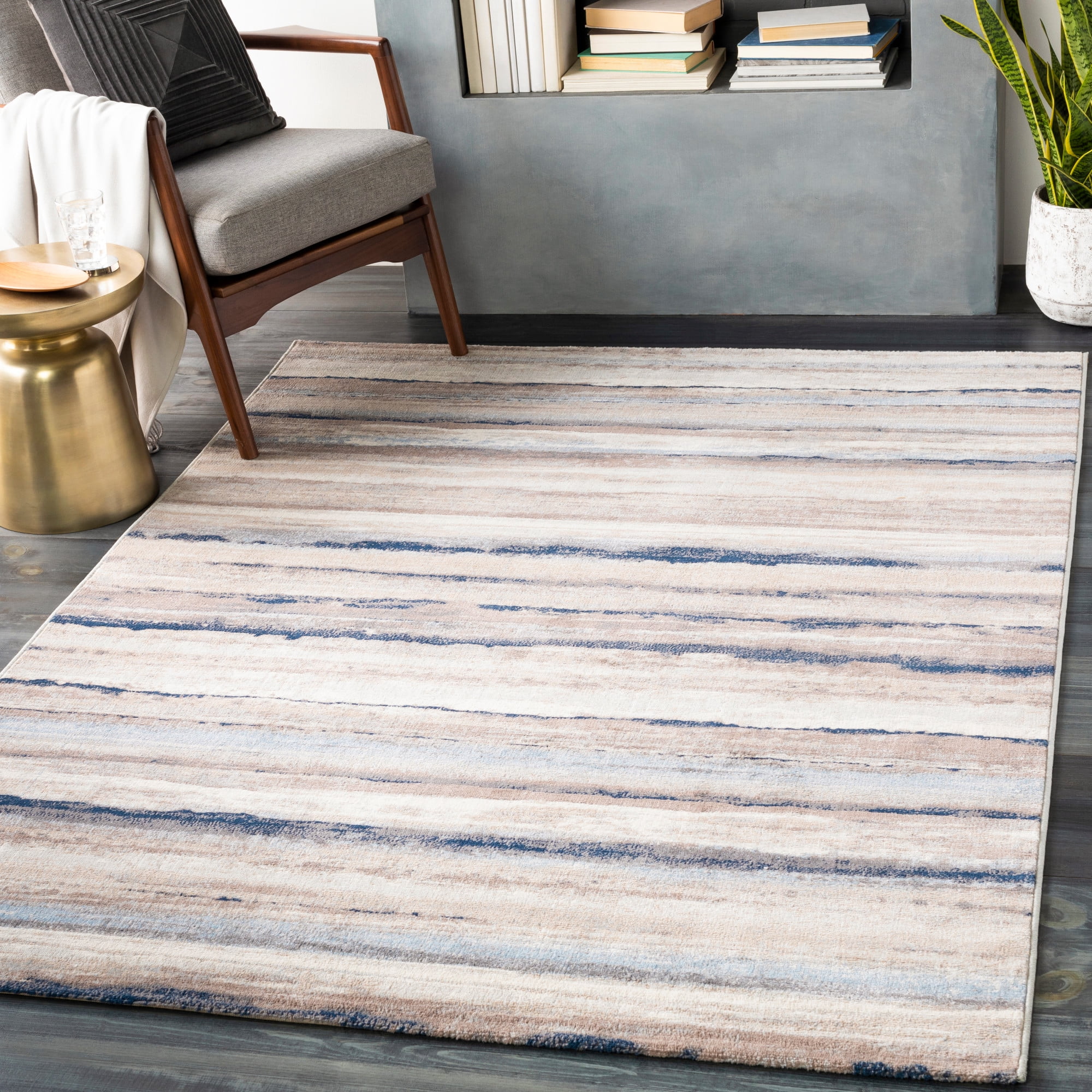 Roma Blue and Grey Synthetic Flat Woven Area Rug 7'10" x 10'