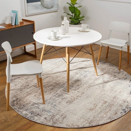 Livabliss Area Rugs for Living Room, 9ft Round Roma Modern Gray Round Rug, Bedroom Dining Room Home Decor Stain Resistant Carpet (7'10" x 7'10")