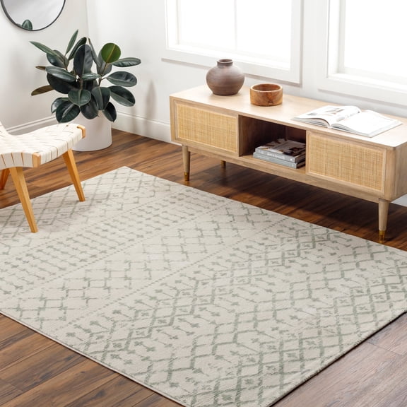 Livabliss Roma Moroccan Global Area Rug,5'3" x 7'1",Cream/Medium Green