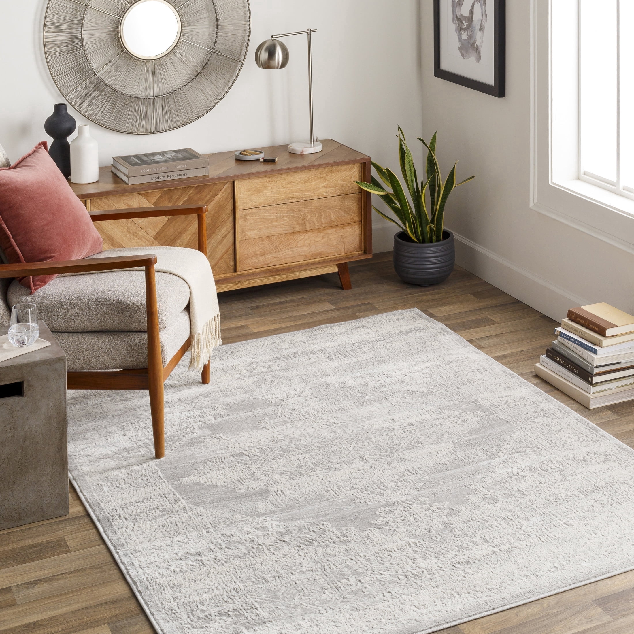 Livabliss Roma Vintage Medallion Area Rug,6'7" x 9',Grey