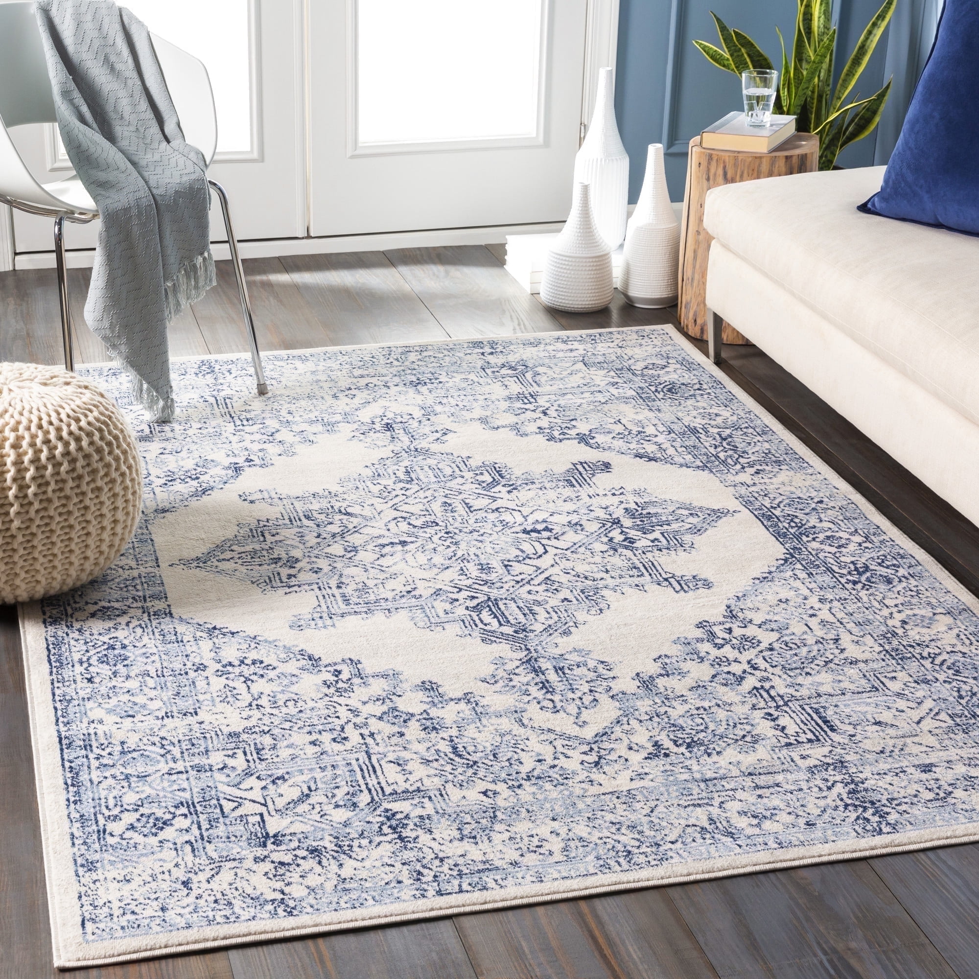 Livabliss Roma Vintage Medallion Area Rug,7'10" x 10',Blue