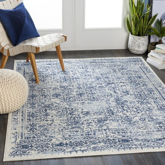 Livabliss Area Rugs for Living Room, 5x7 Roma Traditional Blue Rug, Bedroom Dining Room Home Decor Stain Resistant Carpet (5'3" x 7'1")