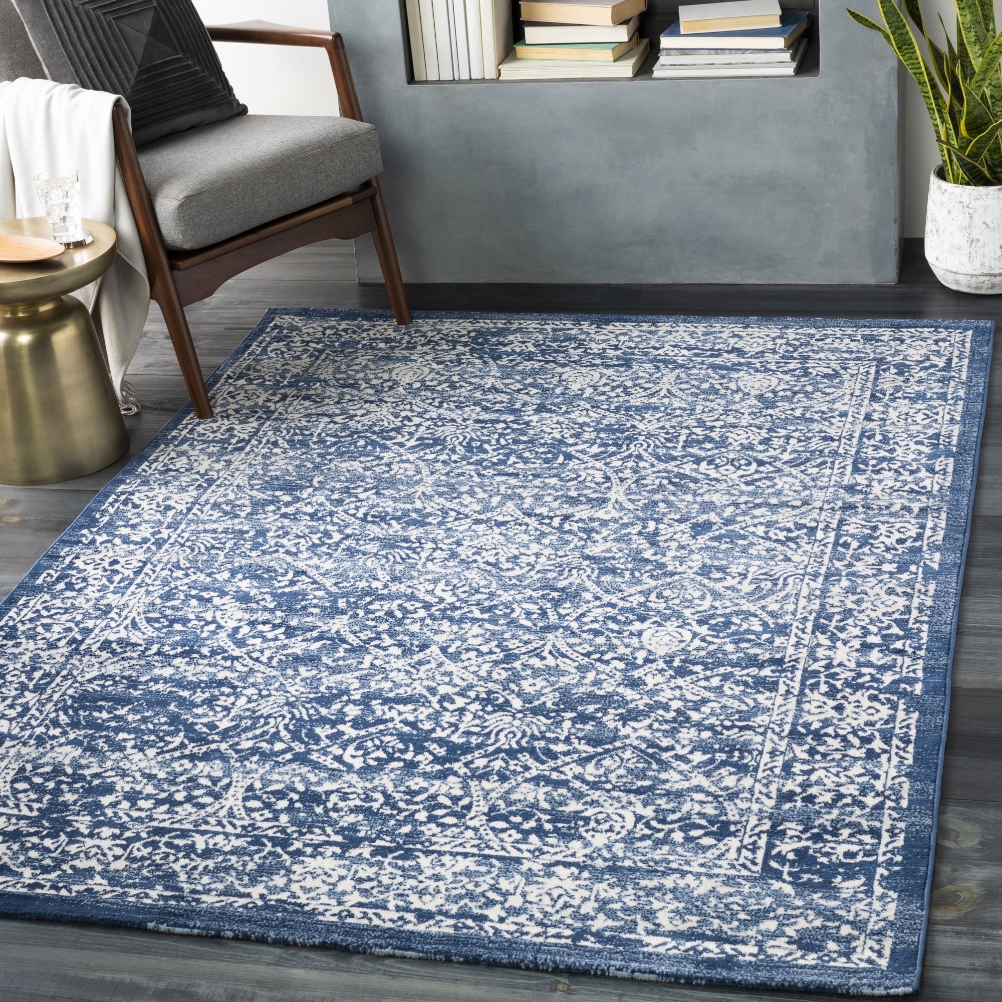 Livabliss Navy Blue Synthetic Rectangular 5' x 7' Stain-Resistant Area Rug