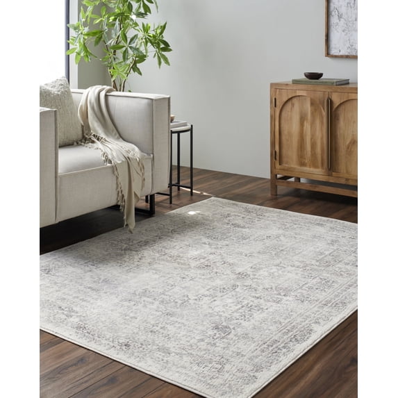 Livabliss Area Rugs for Living Room, 7ft Round Roma Traditional Gray Square Rug, Bedroom Dining Room Home Decor Stain Resistant Carpet (6'7" x 6'7")