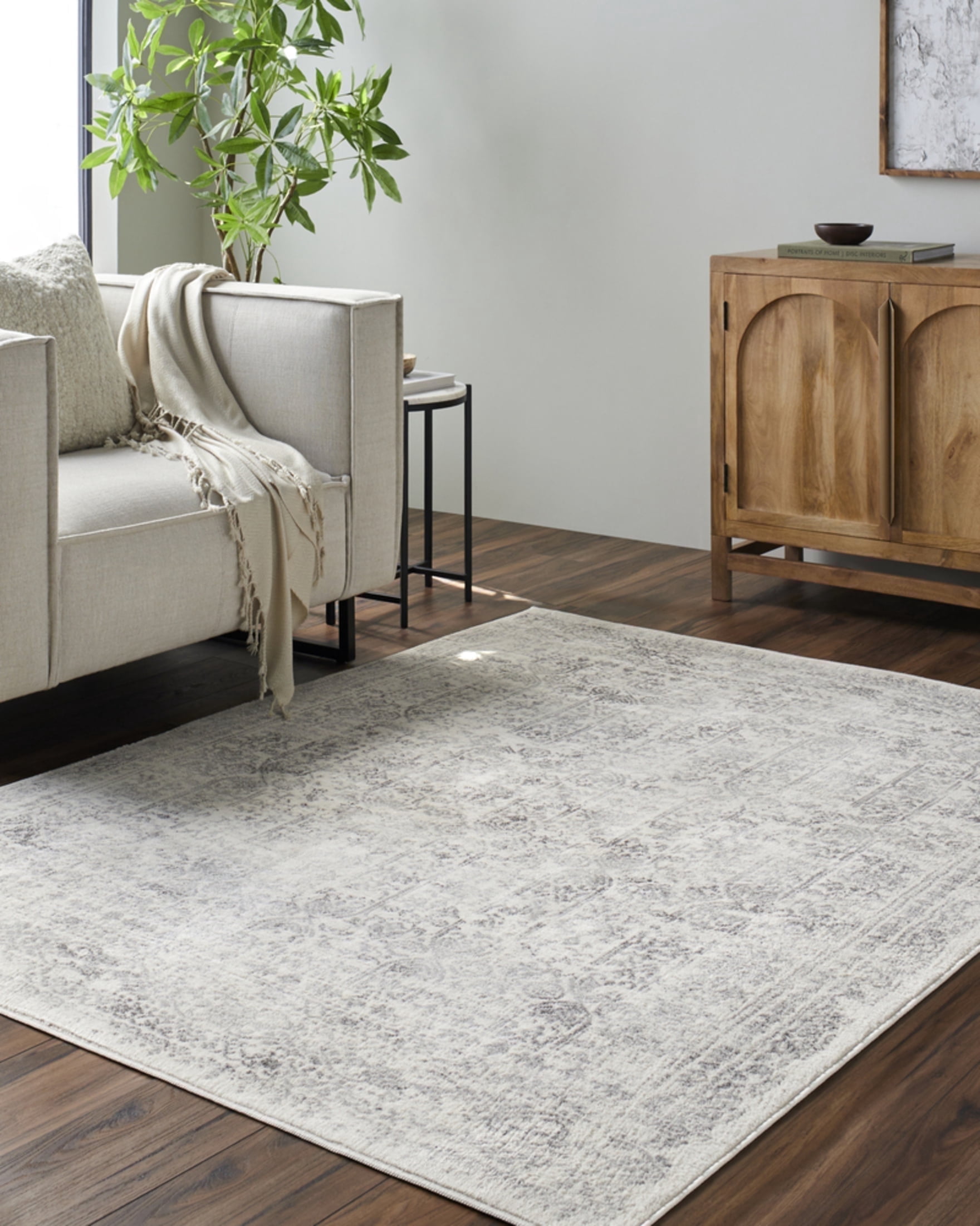 Grey Square Rug Livabliss Area Rugs for Living Room, 9ft Round Roma Traditional Gray ...